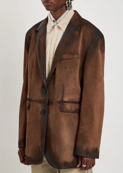 Acne Studios Distressed Suede Blazer In Brown
