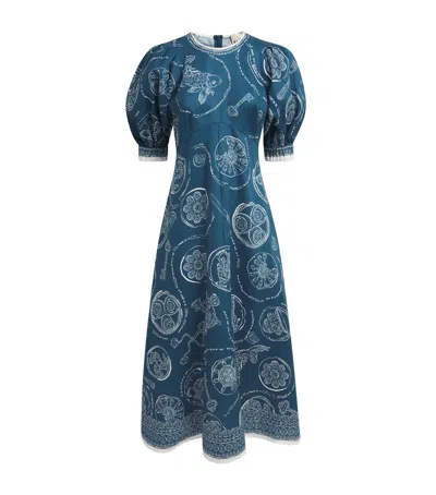 Alemais Lucky Graphic-print Puff-sleeve Midi Dress In Multi