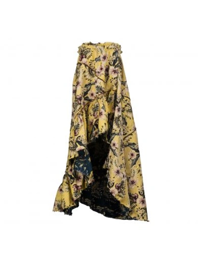 Philosophy Di Lorenzo Serafini Asymmetric Ruffled Floral-jacquard Maxi Skirt In Yellow