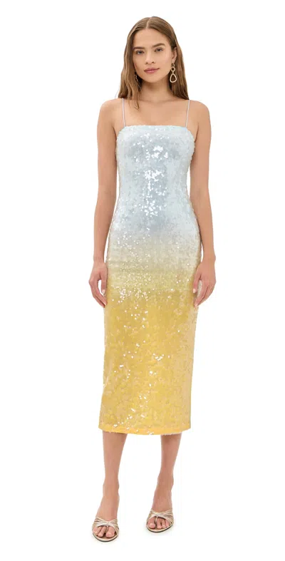 Alice And Olivia Delora Sequin Strapless Midi Dress Clear Skies In Blue
