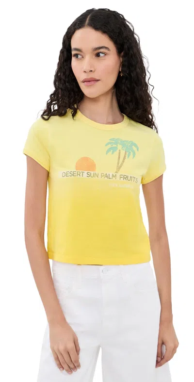 Mother Womens Desert Sun Palm The Itty Bitty Ringer Graphic-print Cotton T-shirt Xs In Yellow
