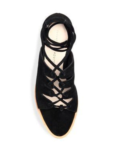 Shop Loeffler Randall Helene Lace-up Split Suede Sandals In Black
