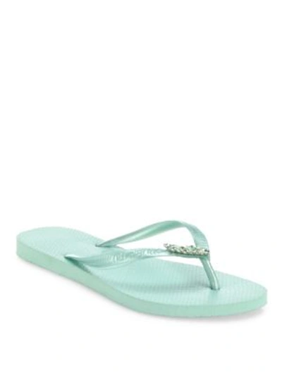 Havaianas Slim Lux Swarovski Crystal Flip Flops In Mentha Green