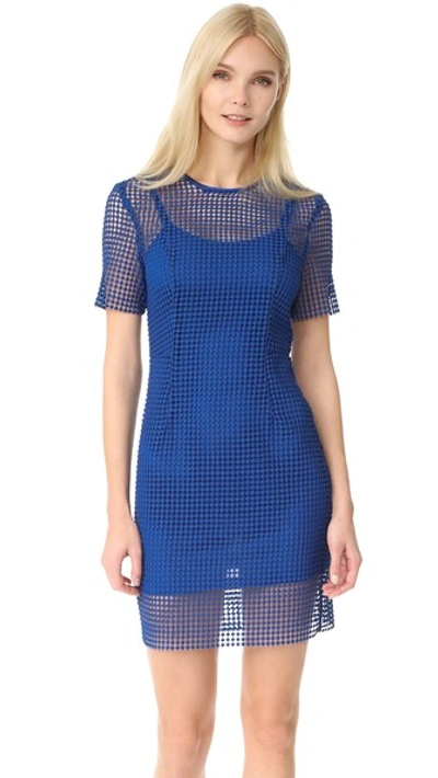Diane Von Furstenberg Short-sleeve Chain Lace Mini Dress, Blue