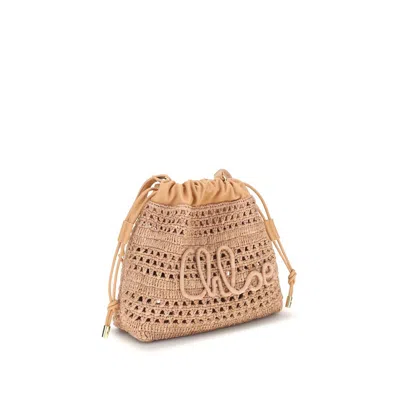 Chloé Raffia Drawstring Shoulder Bag In Sand