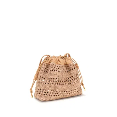 Chloé Raffia Drawstring Shoulder Bag In Sand