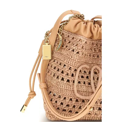 Chloé Raffia Drawstring Shoulder Bag In Sand