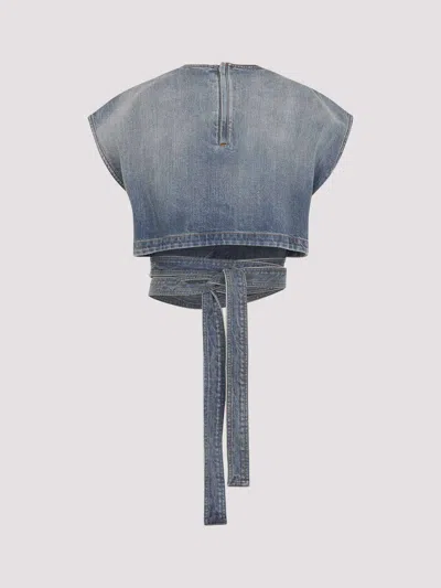 Alaïa Alaia Faded Blue Cotton Belted Top In Blue
