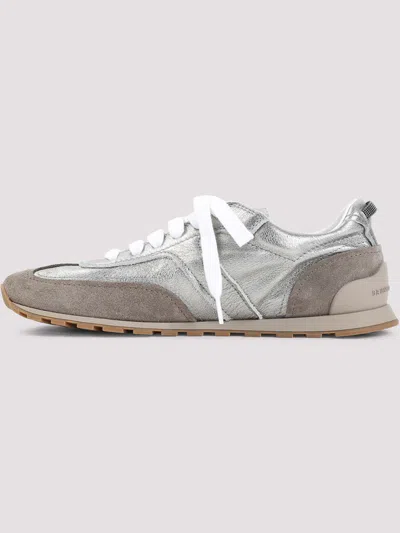 Brunello Cucinelli Monili Pull-tab Crinkle-effect Leather Low-top Sneakers In Silver