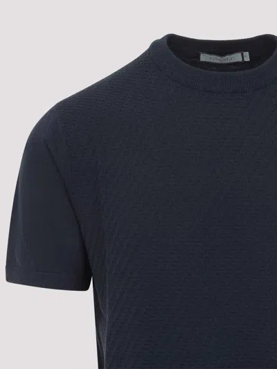 Canali Cotton Stripe T-shirt In Blue