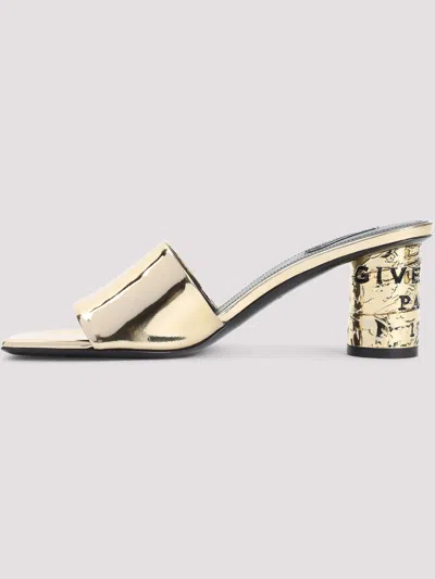 Givenchy 65mm Logo Heel Metallic Leather Mule Sandals In Gold