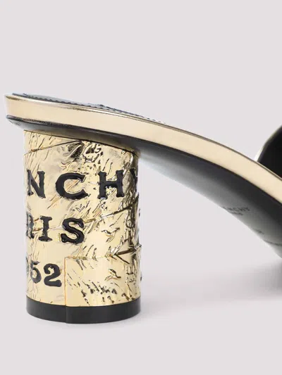 Givenchy 65mm Logo Heel Metallic Leather Mule Sandals In Gold