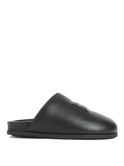 Givenchy Label Flat Mules In Black Nappa Leather Women In Multi