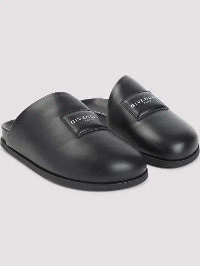 Givenchy Label Flat Mules In Black Nappa Leather Women In Multi