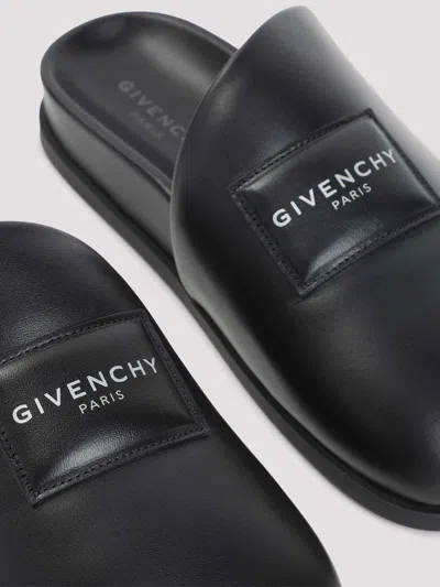 Givenchy Label Flat Mules In Black Nappa Leather Women In Multi