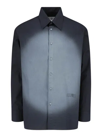 Mm6 Maison Margiela Straight Shirt Collar Long Sleeves Printed Detail In Blue