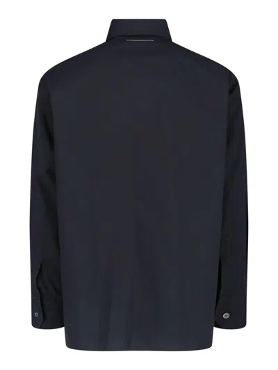 Mm6 Maison Margiela Straight Shirt Collar Long Sleeves Printed Detail In Blue