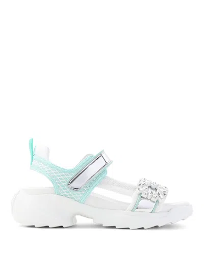 Roger Vivier Multicolor Viv On The Run Leather Sandals In White