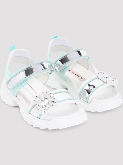 Roger Vivier Multicolor Viv On The Run Leather Sandals In White