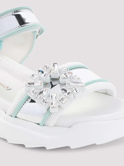 Roger Vivier Multicolor Viv On The Run Leather Sandals In White