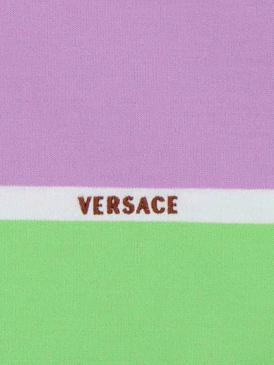 Versace Color-block Striped Long-sleeve Cotton Mini Dress In Multi