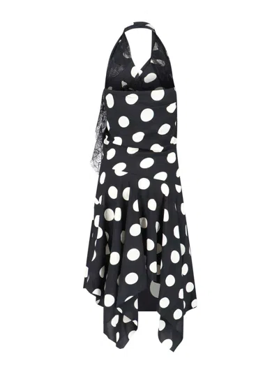 Junya Watanabe Polka Dot Halter Midi Dress Asymmetric Lace In Black