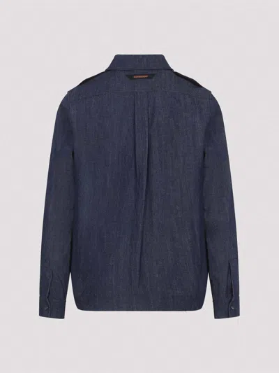Sease Denim Overshirt With Shoulder-epaulettes In Blue