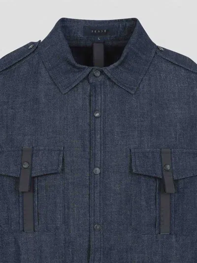 Sease Denim Overshirt With Shoulder-epaulettes In Blue