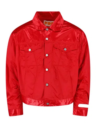 Pdf Cropped Satin Jacket With Button Closure In Red