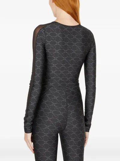 Puma Long-sleeve Patterned Bodysuit In Black