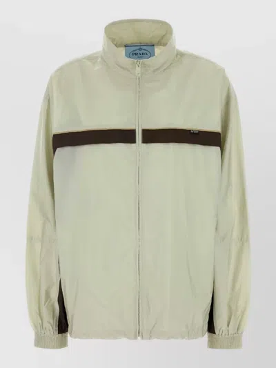 Prada Renylon Windbreaker High Collar Elastic Cuffs In Green