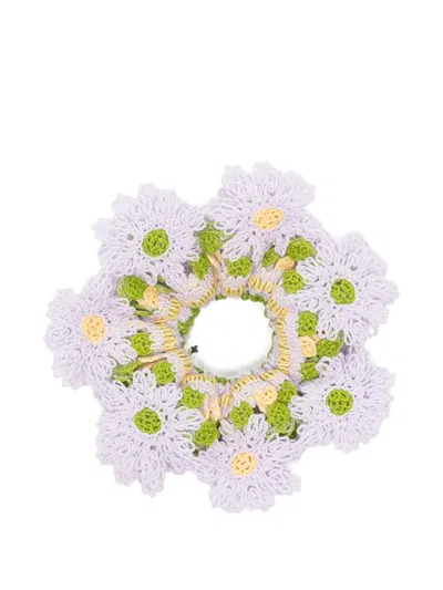 Fendi Crochet Floral-patch Scrunchie In Purple