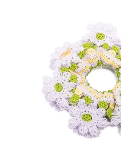 Fendi Crochet Floral-patch Scrunchie In Purple