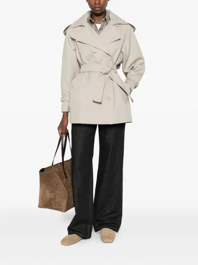 Max Mara Cacio Double-breasted Belted Duster Coat In Neutral