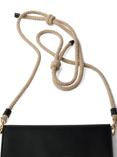 Prada Black Leather Wallet With Shoulder Strap In Purple