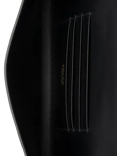 Prada Black Leather Wallet With Shoulder Strap In Purple