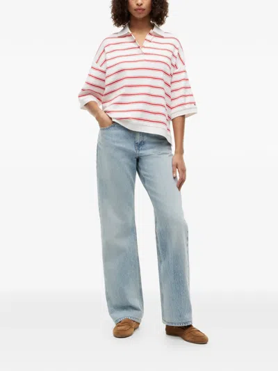 Tommy Hilfiger Relaxed Fit Heathered Stripe Polo In White