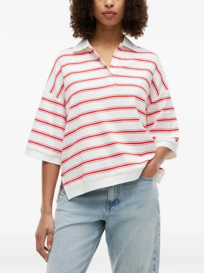Tommy Hilfiger Relaxed Fit Heathered Stripe Polo In White