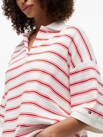 Tommy Hilfiger Relaxed Fit Heathered Stripe Polo In White