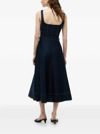 Tommy Hilfiger Contrast Stitch Belted Midi Dress In Blue
