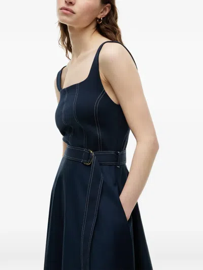 Tommy Hilfiger Contrast Stitch Belted Midi Dress In Blue
