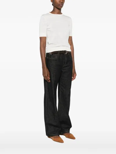 Max Mara Contrast-trim Short-sleeve Top In White