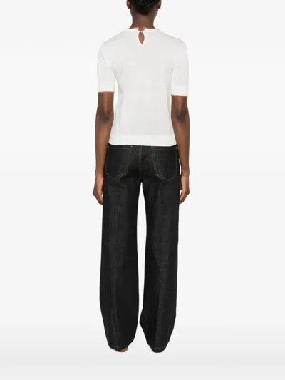 Max Mara Contrast-trim Short-sleeve Top In White