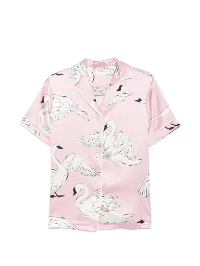 Olivia Von Halle Ingo Selene Pink Swan Pyjamas In Silk Satin