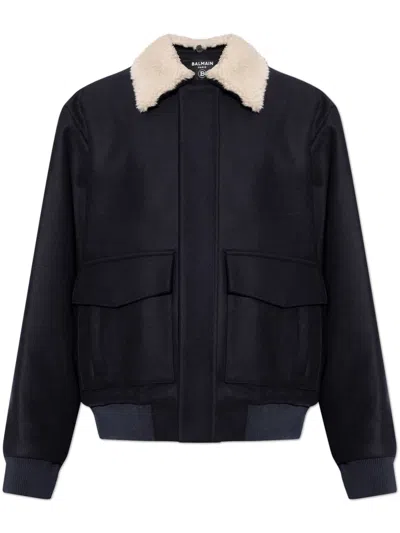 Balmain Shearling-collar Bomber Jacket In Black