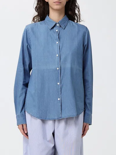 Aspesi Denim Slim Solid Shirt In Blue