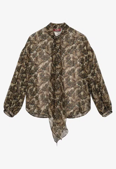 Max Mara Studio Printed Silk Chiffon Blouse In Brown