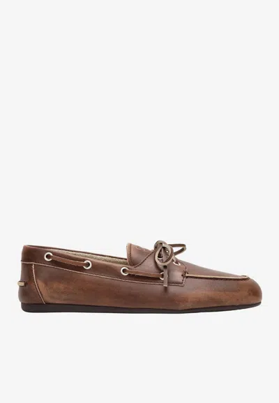 Miu Miu Burnt Brown Moccasin In Vintage Effect Leather
