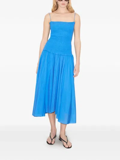 Tory Burch Solid Smocked Dress In Blue