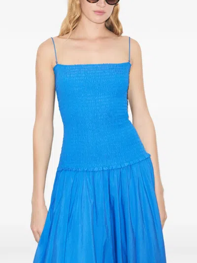 Tory Burch Solid Smocked Dress In Blue